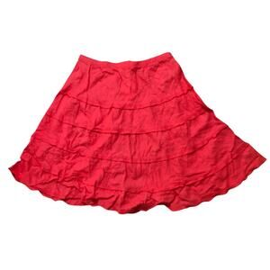 NWT Soft Surroundings Linen Tiered A-Line Skirt  XS Coral Pull On Elastic